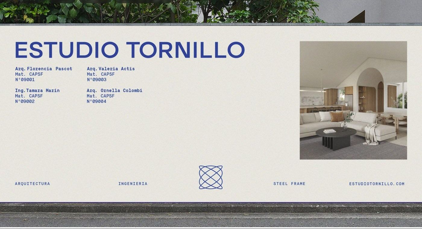 Estudio Tornillo — 현장 가림막 — 이름·서비스 줄·완공 사진