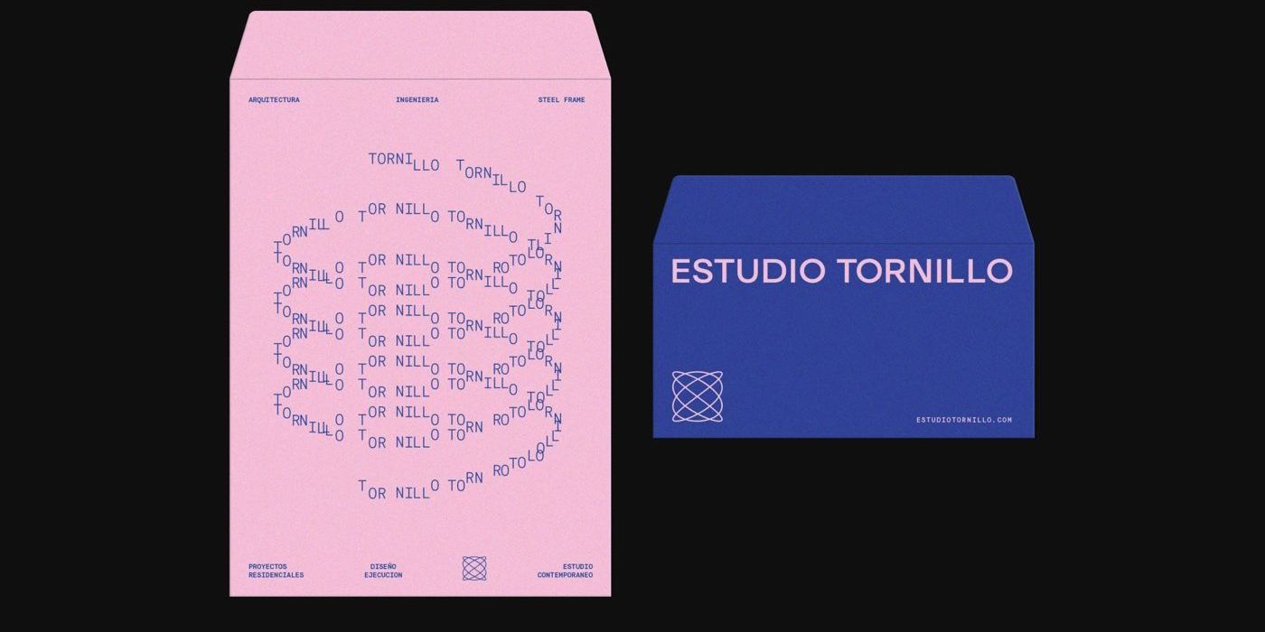 Estudio Tornillo — 봉투 — 분홍과 파랑을 앞뒤로 뒤집어 쓴다